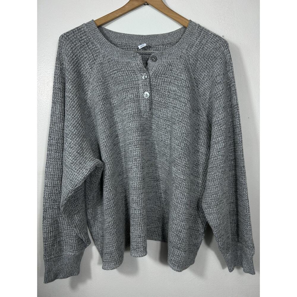 Old Navy Women's Cozy Waffle Knit Henley Long Sleeve Gray Size XXL